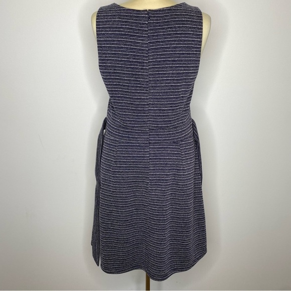 Loft Navy White Striped Textured Tie Waist Pocket Dress - Picture 3 of 11